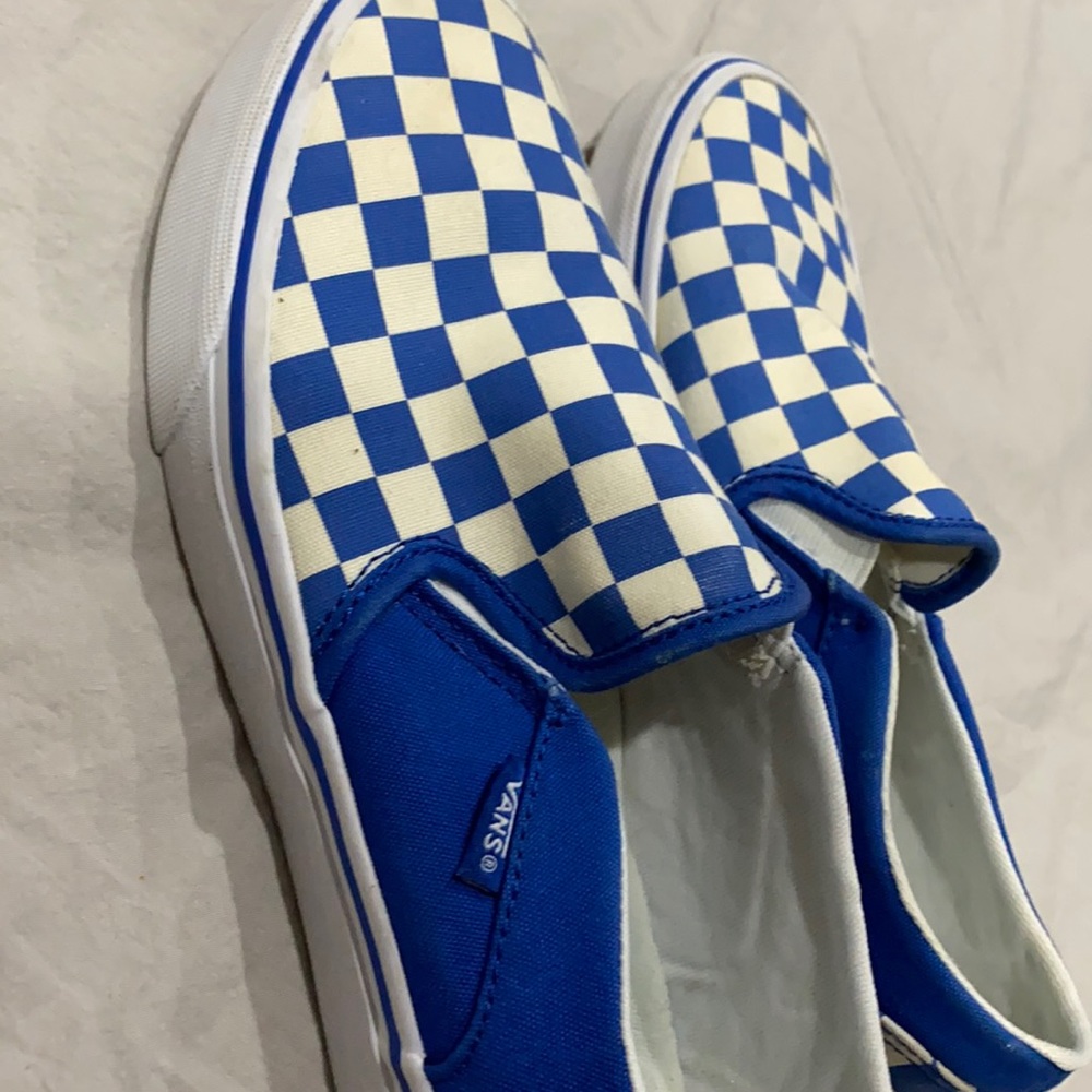Checkered blue and white vans